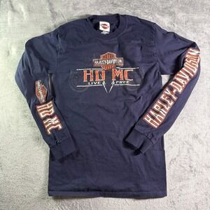 Harley-Davidson Long Sleeve Hanes Beef Men Small Navy Blue Coyote Monterrey 2016